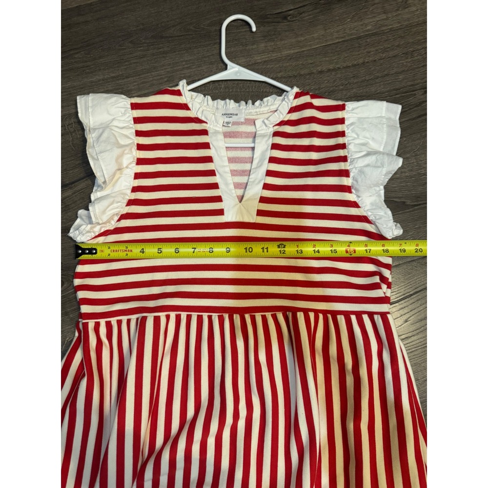 Anniewear‎ Red Striped Dress Ruffle Sleeves Tiered Casual Mini Dress S - Picture 7 of 8
